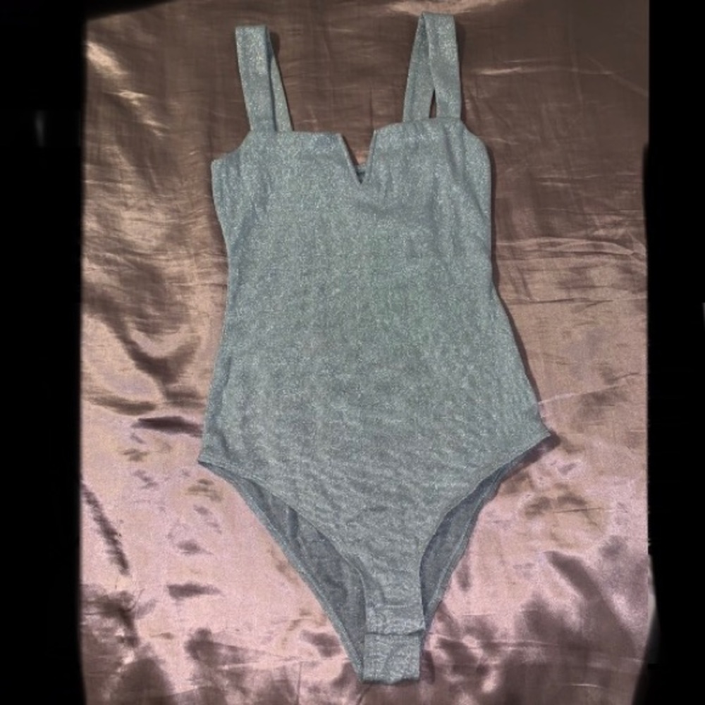 Juniors small sparkly silver bodysuit